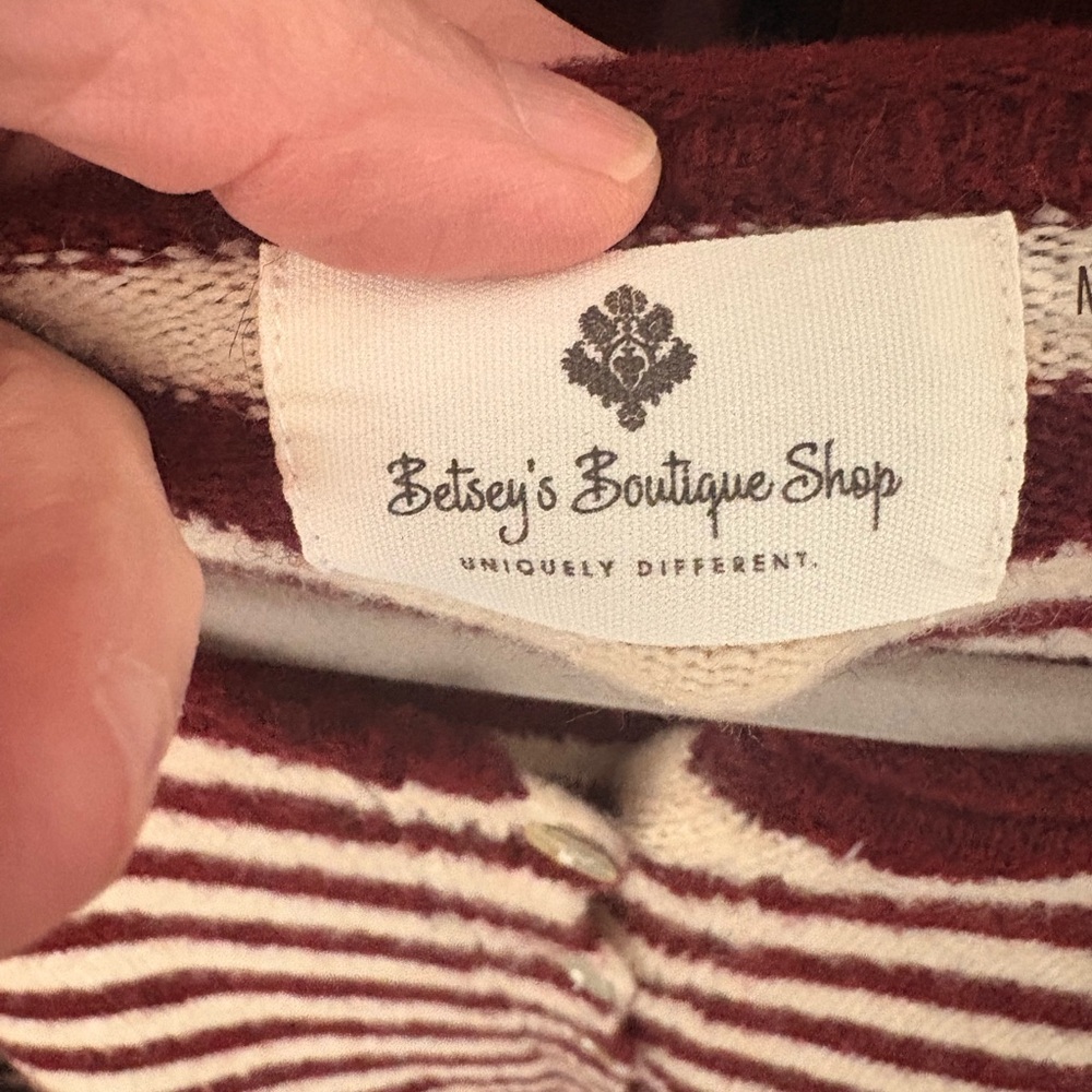 Betsey's Boutique Burgundy and Cream Striped Cardigan - Picture 6 of 11